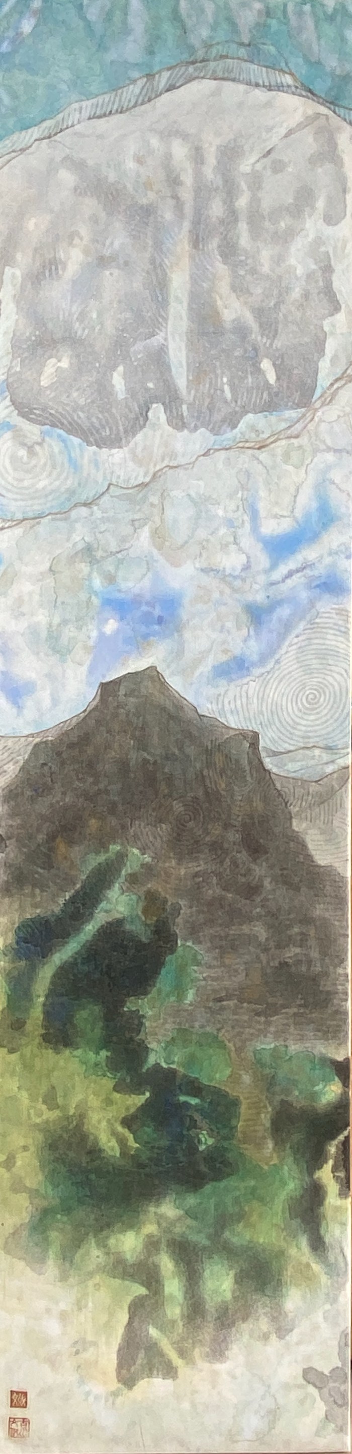 ©Yoshikawa_Fumiyo The Realm Diptych Left Panel 2024, sumi-ink, Nihonga pigments, gold on Kozo paper, 48x12in
