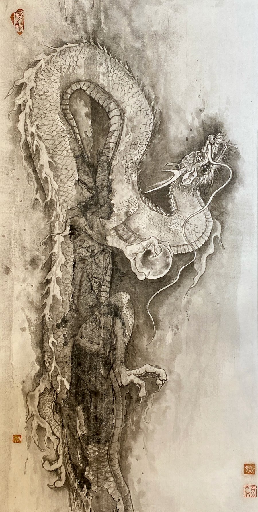 ©Yoshikawa_Fumiyo Rising Dragon, 2023, 27×13.5in, sumi ink on Xuan paper