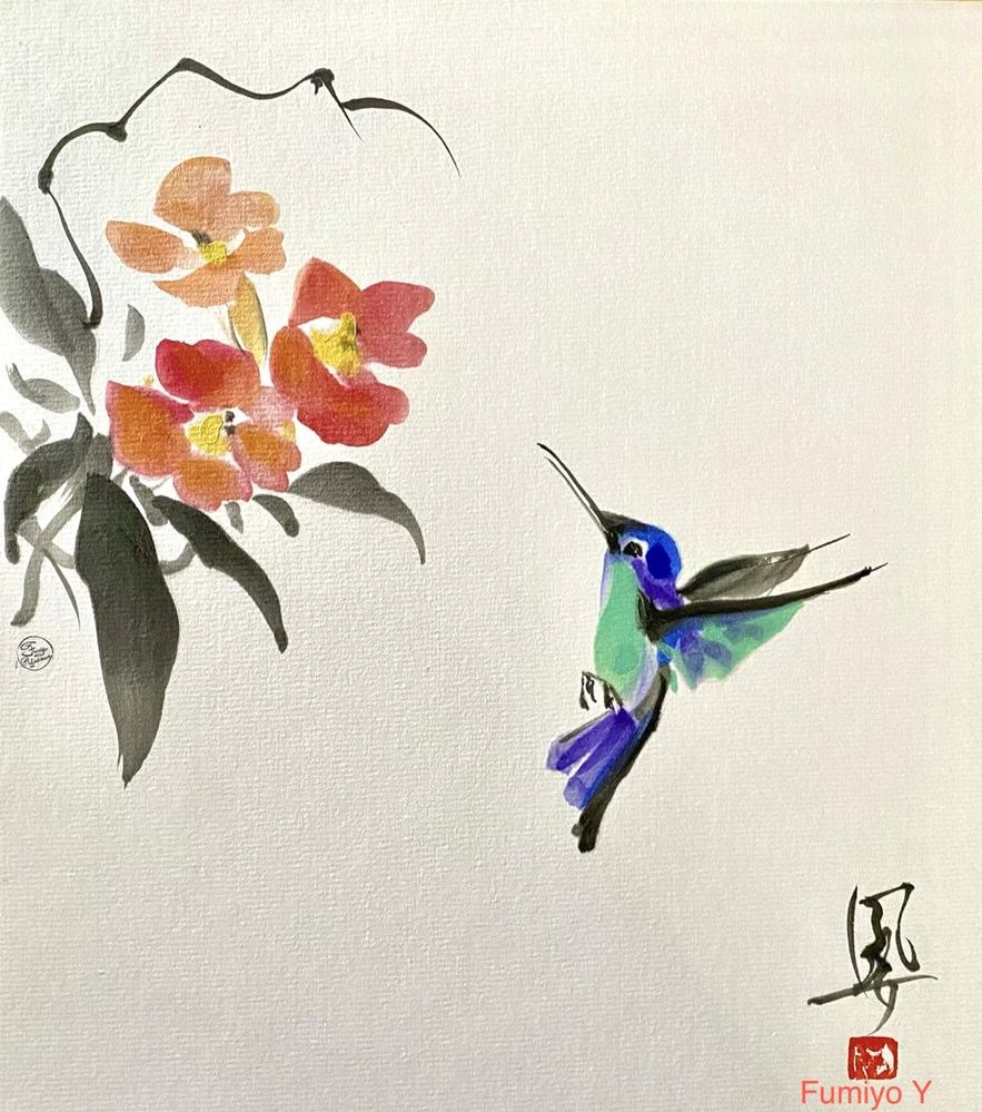 Trumpet Vine and Hummingbird