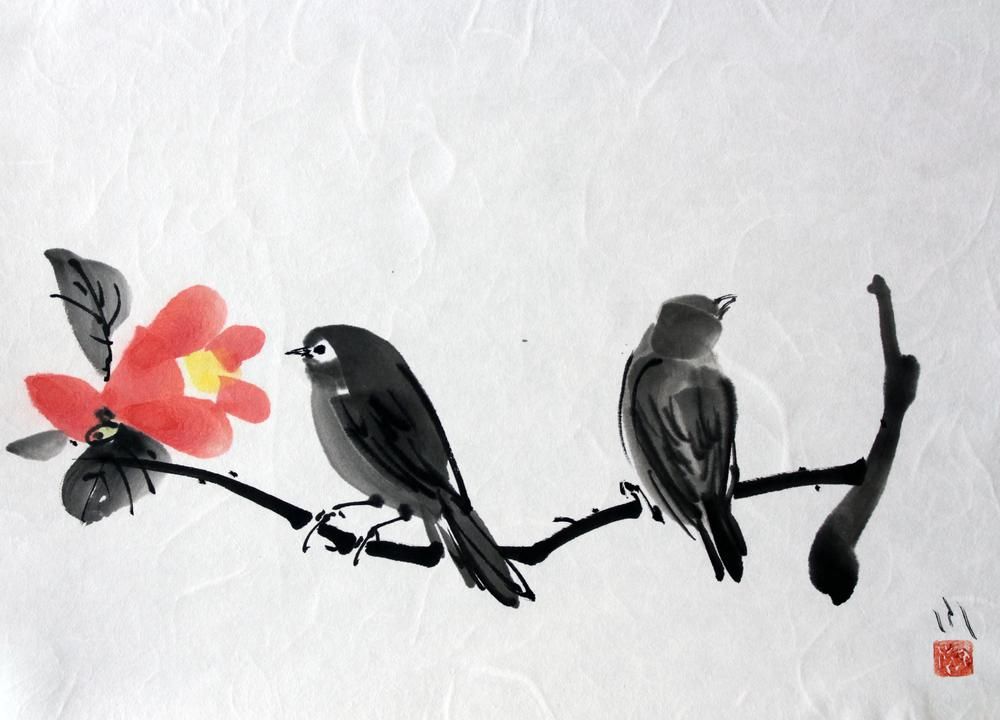 camellia and birds_fumiyo_yoshikawa